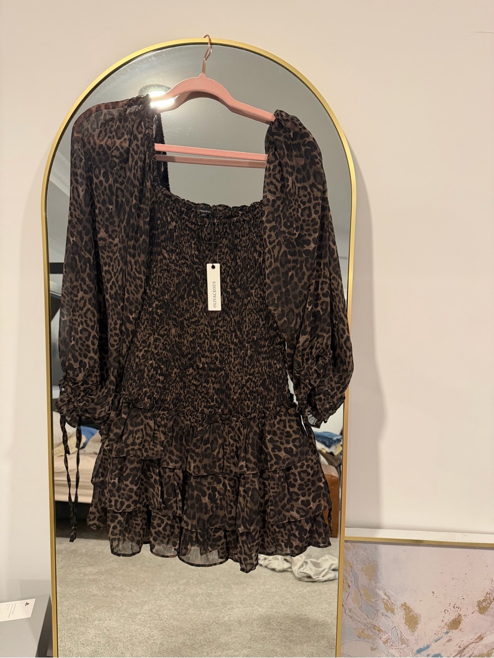 Leopard Print Smocked Mini Dress